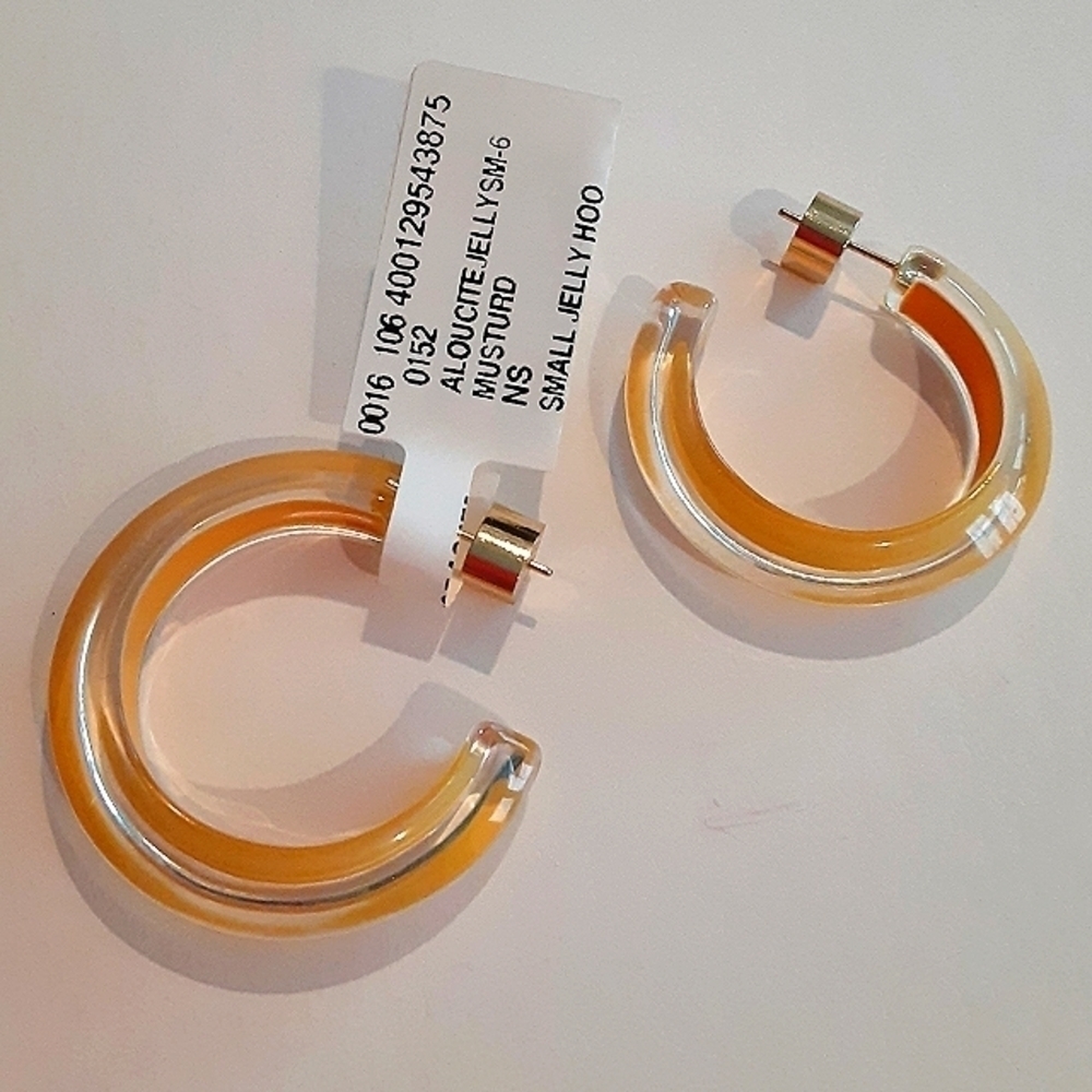 Alison Lou Small Jelly Hoop Earrings Mustard Yellow New